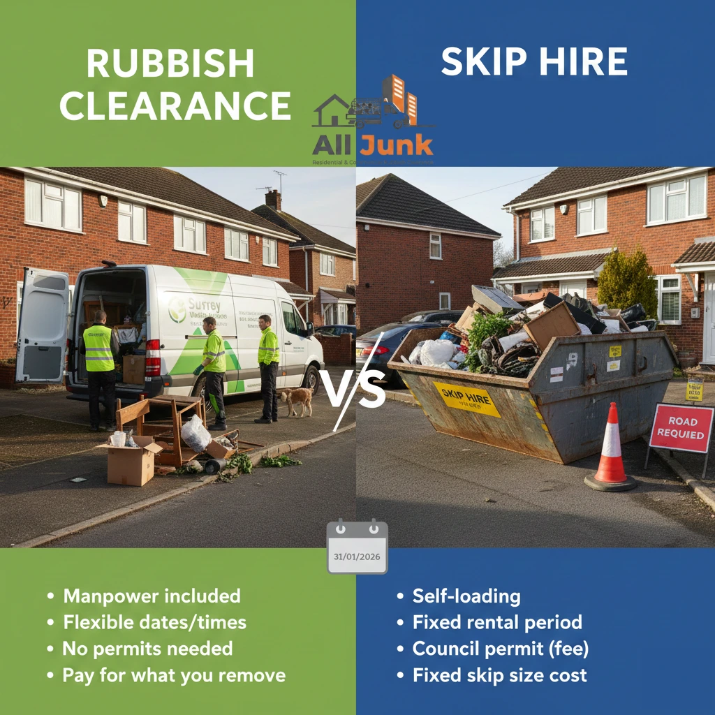 rubbish clearance vs skip hire in surrey