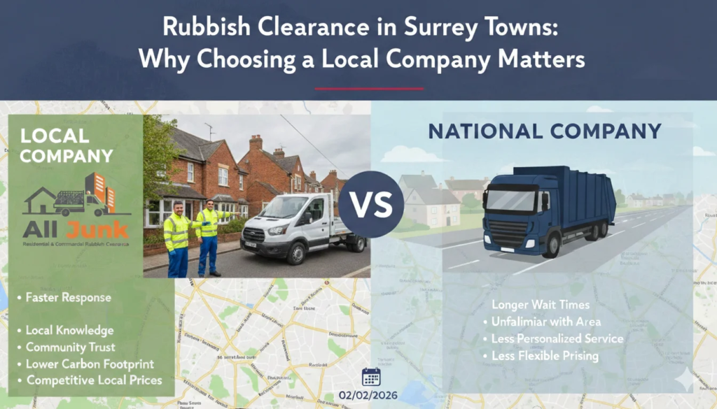 Rubbish Clearance in Surrey Towns Why Choosing a Local Company Matters All Junk in Surrey